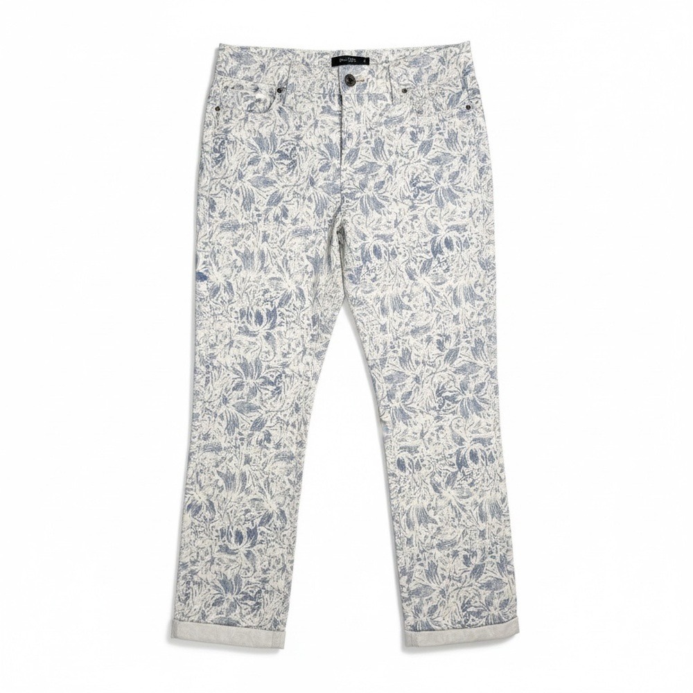 Mario Serrani Italy Womens Comfort Stretch Cuff Capri Pants Blue Floral Size S